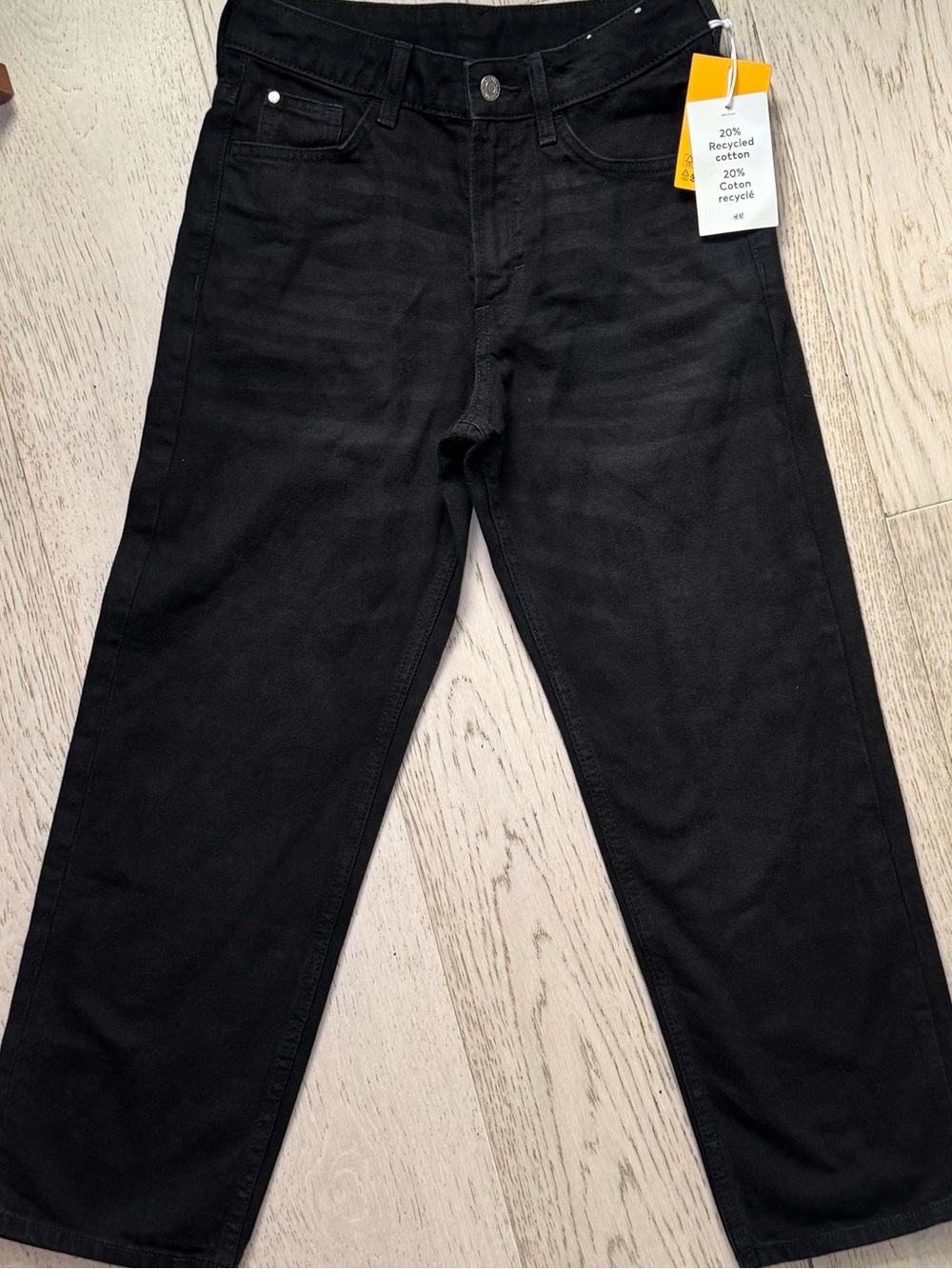 NWT H&M Girls Loose Fit Straight Leg Jeans Washed Black Size 10 (9-10 Yrs)
